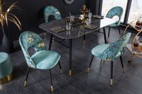 Design stoel PRÃŠT-Ã€-PORTER turquoise fluweel bloemmotief en gouden voetdoppen - 41702