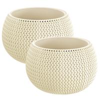 Plantenpot/bloempot Splofy - 2x - creme wit - kunststof - D29 x H20 cm - binnen/buiten pot