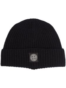 Stone Island bonnet en maille nervurée à patch logo - Noir