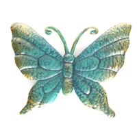 1x Turquoise/goud metalen tuindecoratie vlinder 22 cm   -