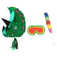 Verjaardag Pinata dino - groen - 45 x 50 cm - set met stok en masker - thumbnail