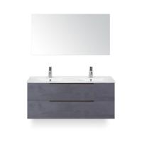 Seville Badmeubelset 120 cm - 2 laden Beton Antrac Edge - Wastafel Enjoy Dubbel - met Spiegel