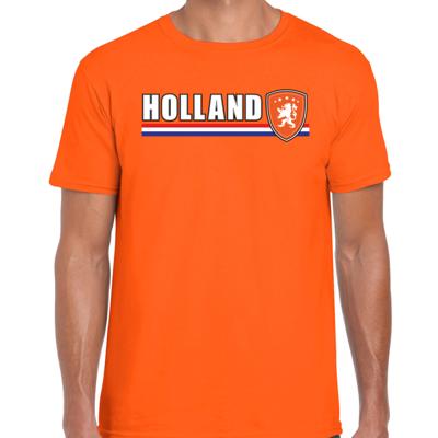 EK / WK supporter T-shirt - heren - oranje schild - Leeuw en vlag - Koningsdag