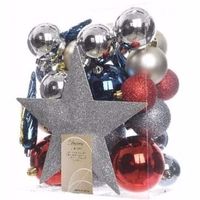 Elegant Christmas kerstboom decoratie set zilver/rood 33 delig - thumbnail