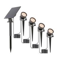 HOFTRONIC™ 4x Troy Solar prikspots - Los zonnepaneel - 3000K warm wit licht - IP65 waterdicht - 150 lumen - Solar buitenlampen incl. schemerschakelaar - Tuinspots