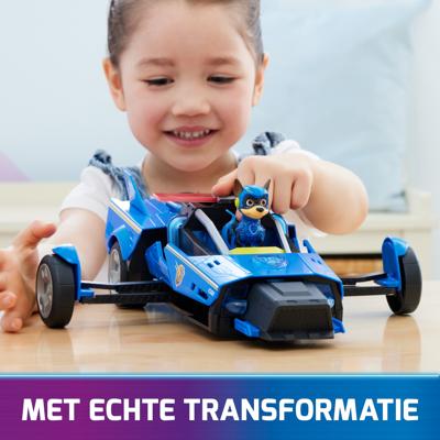 PAW Patrol The Mighty Movie - Chase's Raceauto - Transformerende-speelgoedauto met licht en geluid - inclusief Chase-actiefiguur
