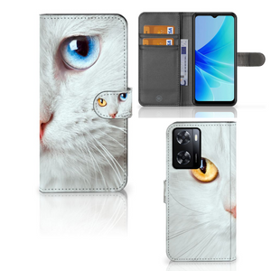 PPO A57 | A57s | A77 4G Telefoonhoesje met Pasjes Witte Kat