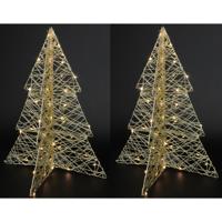 Lichtboompjes/kerstboompjes 3D - 2x - H49 cm - goud - metaal - 40 leds warm wit -verlichte figuren