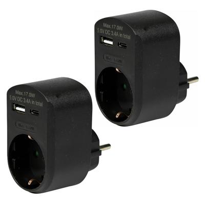 Benson Stopcontact met USB- 2x -A en USB-C - zwart - 16A - 5,0V DC - 3,4A