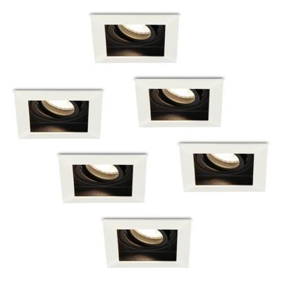 Set van 6 Durham vierkante LED inbouwspot - 5 Watt 400 lumen - 4000K neutraal wit - GU10 - Dimbaar Kantelbaar - Voor binnen - Wit