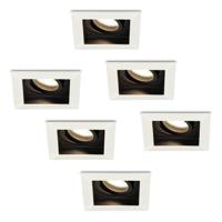 Set van 6 Durham vierkante LED inbouwspot - 5 Watt 400 lumen - 4000K neutraal wit - GU10 - Dimbaar Kantelbaar - Voor binnen - Wit