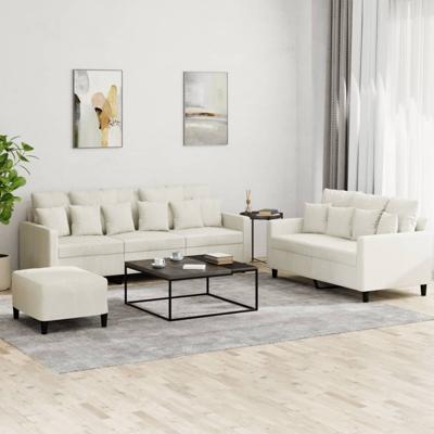 3-delige Loungeset met kussens fluweel crèmekleurig