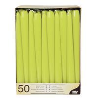 50x stuks dinerkaarsen lime groen 25 cm