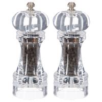 5Five Pepermolen acryl transparant - Set van 2x stuks - 15 cm - Pepermaler - Kruiden en specerijen v