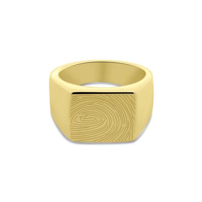 Gegraveerde vingerafdruk mannen zegelring - Stainless steel - Goud - Ringmaat 20
