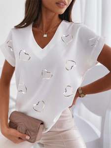 Heart Short sleeve V Neck Casual Short Sleeve T-shirt