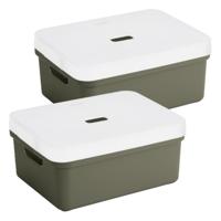 Sunware opbergbox / mand - 2x stuks - 24 liter - donkergroen - kunststof - met transparante deksel