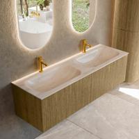 Badmeubel Mondiaz Kurve-Dlux | 150 cm | Meubelkleur Dusk | Wastafelkleur Meli | Solid surface | Wasbak beide zijden spoelbak | 2 kraangaten