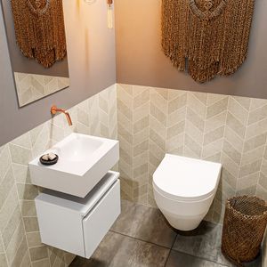 Toiletmeubel Mondiaz Andor | 40 cm | Meubelkleur Talc | Lex vrijhangend wastafel Talc Rechts | Zonder kraangat