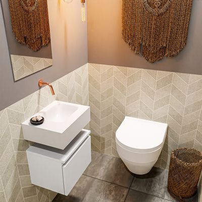 Toiletmeubel Mondiaz Andor | 40 cm | Meubelkleur Talc | Lex vrijhangend wastafel Talc Rechts | Zonder kraangat