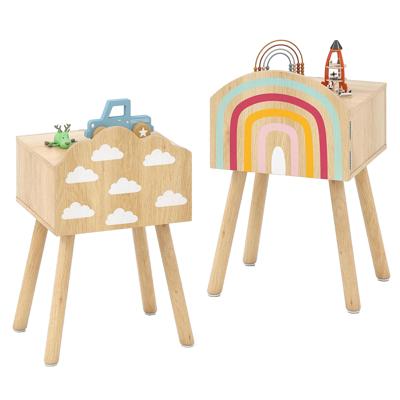 2er Set Kinder Nachttisch Nachtschrank met Kleine Kast & Massief Houten Poten Bijzettafel Schattig 34 x 30 x 54 cm