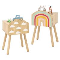 2er Set Kinder Nachttisch Nachtschrank met Kleine Kast & Massief Houten Poten Bijzettafel Schattig 34 x 30 x 54 cm