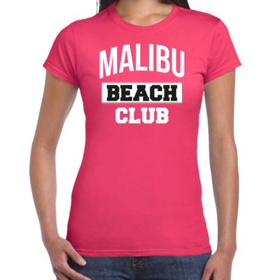 Zomer t-shirt voor dames - Malibu Beach Club - tropisch thema feest kleding - roze
