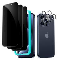 iPhone 15 Pro Max Tempered-Glass Privacy Screen Protector Set 3 Screen Protectors + 2 Sets of Lens Protectors