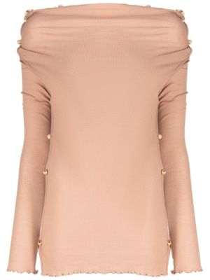 Baserange pull en maille côtelé Tav à ornements - Rose
