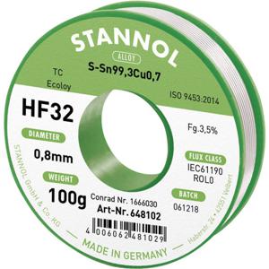 Stannol HF32 3,5% 0,8MM SN99,3CU0,7 CD 100G Soldeertin, loodvrij Loodvrij, Spoel Sn99,3Cu0,7 ROL0 100 g 0.8 mm