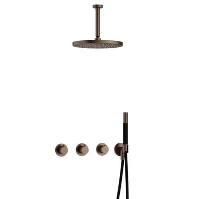 Hotbath Cobber - CB7067 - Inbouw Regendoucheset - Verouderd Messing - 2 Stopkranen - Thermostatisch - Plafondbuis 15 cm - Hoofddouche 300 mm - Staafhanddouche - met M106 - Waterbesparend