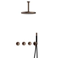 Hotbath Cobber - CB7067 - Inbouw Regendoucheset - Verouderd Messing - 2 Stopkranen - Thermostatisch - Plafondbuis 15 cm - Hoofddouche 300 mm - Staafhanddouche - met M106 - Waterbesparend