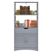 Vrijstaande Badkamerkast Hoge Kast voor Badkamer met 2 Deuren en 3 Open Planken en Laden Moderne Multifunctionele Kast (Grijs)