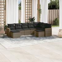9-delige Loungeset met kussens poly rattan grijs