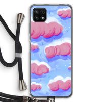 Roze wolken met vogels: Samsung Galaxy A22 5G Transparant Hoesje met koord Roze wolken met vogels: Samsung Galaxy A22 5G Transparant Hoesje met koord