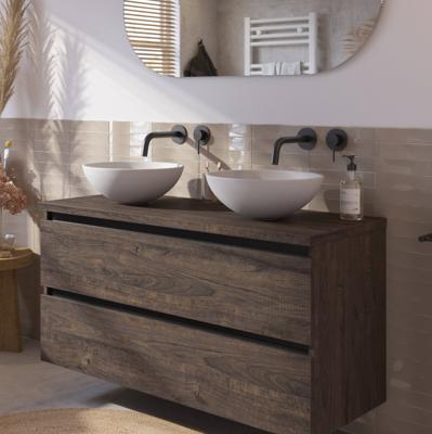Saqu Gaia voorgemonteerd badmeubel incl. afdekblad met zwarte greeplijst 120cm kasteel bruin