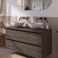 Saqu Gaia voorgemonteerd badmeubel incl. afdekblad met zwarte greeplijst 120cm kasteel bruin