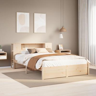 Bed met boekenkast zonder matras massief grenenhout 120x190 cm