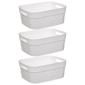 5Five Opbergmand/box van kunststof - 3x - wit - 25 x 33 x 13 cm - 8.5 liter