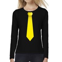 Zwart long sleeve t-shirt zwart met gele stropdas bedrukking dames 2XL  -