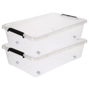 5Five opberg kist met deksel - 2x - Clip Box - 29 liter - 39 x 39 x 26 cm - kunststof - transparant