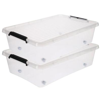 5Five opberg kist met deksel - 2x - Clip Box - 29 liter - 39 x 39 x 26 cm - kunststof - transparant