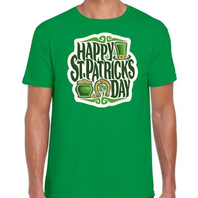 St. Patricks day thema t-shirt - groen - voor heren - Happy St. Patricks day - Ierse feestdag