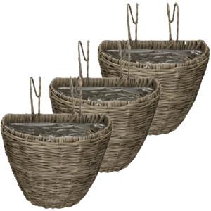 3x stuks balkonmand/plantenmand/plantenbak lichtbruin rotan 38 cm