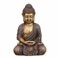 Boeddha beeldje zittend - binnen/buiten - kunststeen - bruin/goud - 30 x 45 cm - thumbnail