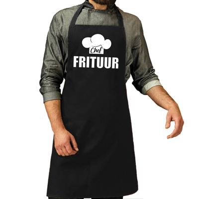 Chef frituur keukenschort - zwart - heren - Vaderdag - Cadeau - Verjaardag