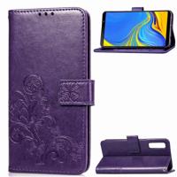 Lucky Clover ingedrukt bloemen patroon lederen draagtas voor Galaxy A7 (2018) met houder & kaartsleuven & portemonnee & hand strap (paars)