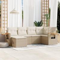 6-delige Loungeset met kussens poly rattan beige
