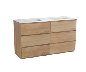 Balmani Mitra staand badmeubel 150 x 55,5  cm naturel eiken met Tablo Arcato dubbele wastafel in mat witte solid surface