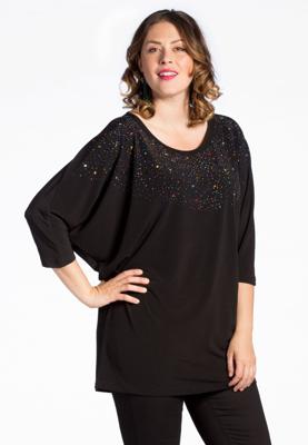 Yoek Shirt met strass | Zwart | Maat 54/56